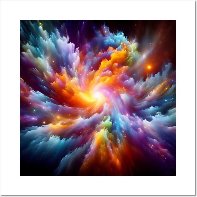 A vibrant explosion of colors swirling together in a cosmic dance, representing the birth of a new galaxy. Wall Art by maricetak